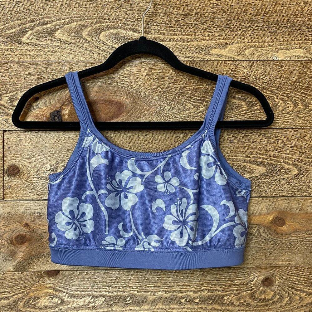 Sugoi Blue Floral Print Scoop Neck Sleeveless Pullover Sports Bra Size medium